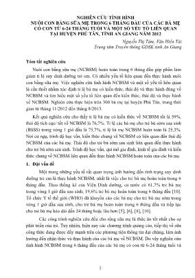 Nuôi con bằng sữa mẹ trong 6 tháng đầu của các bà mẹ có con từ 6-24 tháng tuổi và một số yếu tố liên quan tại huyện Phú Tân, tỉnh An Giang năm 2012
