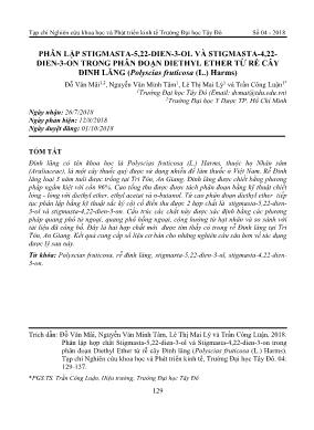 Phân lập stigmasta-5,22-dien-3-ol và stigmasta-4,22-dien-3-on trong phân đoạn diethyl ether từ rễ cây đinh lăng (Polyscias fruticosa (L.) Harms)