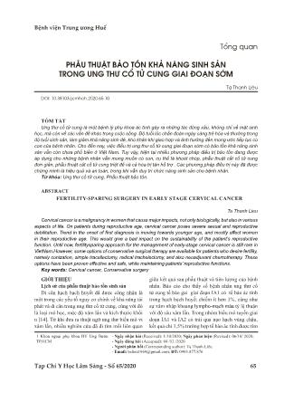 Phẫu thuật bảo tồn khả năng sinh sản trong ung thư cổ tử cung giai đoạn sớm Phẫu thuật bảo tồn khả năng sinh sản trong ung thư cổ tử cung giai đoạn sớm