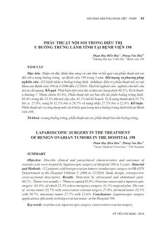 Phẫu thuật nội soi trong điều trị u buồng trứng lành tính tại Bệnh viện 198