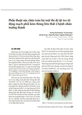 Phẫu thuật sửa chữa toàn bộ một thì dị tật teo tịt động mạch phổi kèm thông liên thất ở bệnh nhân trưởng thành