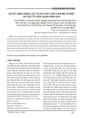 Quyết định sàng lọc tự kỷ cho con ở bà mẹ và một số yếu tố liên quan năm 2019