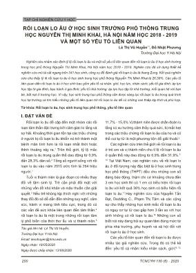 Rối loạn lo âu ở học sinh trường Phổ thông trung học Nguyễn Thị Minh Khai, Hà Nội năm học 2018-2019 và một số yếu tố liên quan