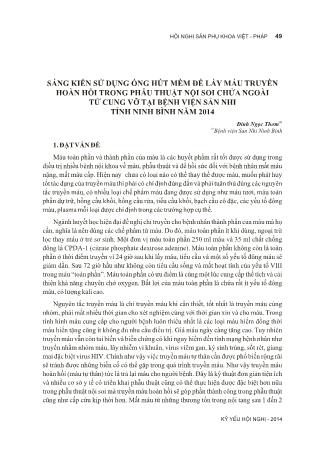 Sáng kiến sử dụng ống hút mềm để lấy máu truyền hoàn hồi trong phẫu thuật nội soi chửa ngoài tử cung vỡ tại Bệnh viện Sản nhi tỉnh Ninh Bình năm 2014