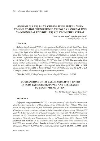 So sánh giá trị LH và chỉ số LH/FSH  ở bệnh nhân vô sinh có hội chứng buồng trứng đa nang đáp ứng và không đáp ứng điều trị với Clomiphen Citrat