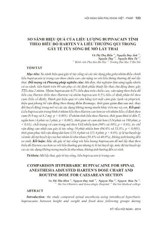 So sánh hiệu quả của liều lượng bupivacain tính theo biểu đồ harten và liều thường qui trong gây tê tủy sống để mổ lấy thai