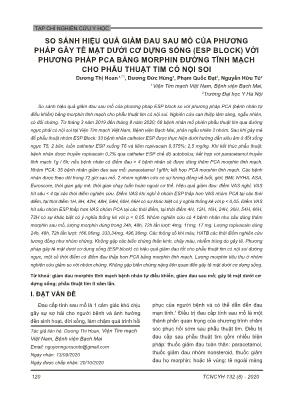 So sánh hiệu quả giảm đau sau mổ của phương pháp gây tê mặt dưới cơ dựng sống (ESP Block) với phương pháp pca bằng morphin đường tĩnh mạch cho phẫu thuật tim có nội soi