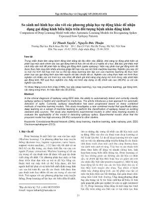 So sánh mô hình học sâu với các phương pháp học tự động khác để nhận dạng gai động kinh biểu hiện trên đối tượng bệnh nhân động kinh