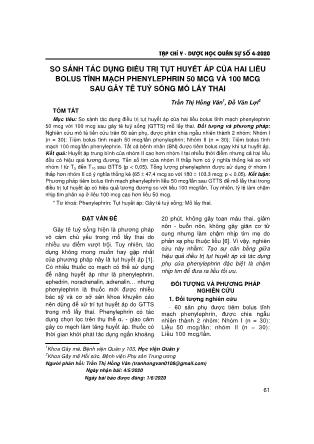 So sánh tác dụng điều trị tụt huyết áp của hai liều bolus tĩnh mạch phenylephrin 50 mcg với 100 mcg sau gây tê tuỷ sống mổ lấy thai