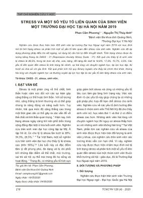 Stress và một số yếu tố liên quan của sinh viên một trường Đại học tại Hà Nội năm 2019