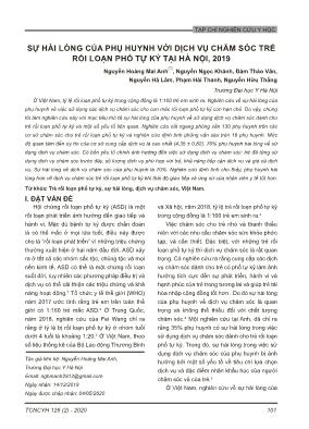 Sự hài lòng của phụ huynh với dịch vụ chăm sóc trẻ rối loạn phổ tự kỷ tại Hà Nội, 2019