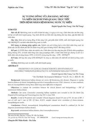 Sự tương đồng về lâm sàng, mô học và miễn dịch huỳnh quang trực tiếp trên bệnh nhân bệnh bóng nước tự miễn Sự tương đồng về lâm sàng, mô học và miễn dịch huỳnh quang trực tiếp trên bệnh nhân bệnh bóng nước tự miễn