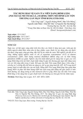 Tác dụng bảo vệ gan của viên nang đinh lăng (polyscias fruticosa (l.) harms) trên mô hình gây tổn thương gan mạn tính bằng ethanol