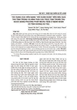 Tác dụng của viên nang “Hồi xuân hoàn” đến hiệu quả thu tinh trùng và hình thái cấu trúc tinh trùng thu được bằng phương pháp micro TESE ở bệnh nhân vô tinh không do tắc