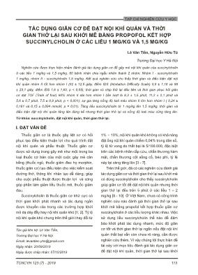 Tác dụng giãn cơ để đặt nội khí quản và thời gian thở lại sau khởi mê bằng propofol kết hợp succinylcholin ở các liều 1 mg/kg và 1,5 mg/kg