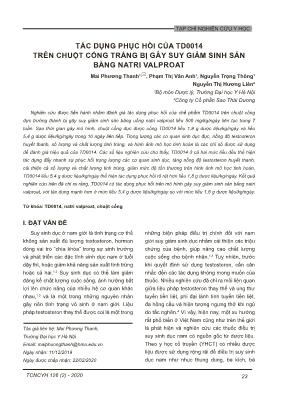 Tác dụng phục hồi của TD0014 trên chuột cống trắng bị gây suy giảm sinh sản bằng natri valproat