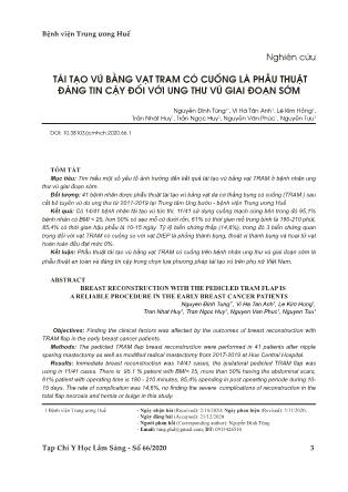 Tái tạo vú bằng vạt tram có cuống là phẫu thuật đáng tin cậy đối với ung thư vú giai đoạn sớm Tái tạo vú bằng vạt tram có cuống là phẫu thuật đáng tin cậy đối với ung thư vú giai đoạn sớm