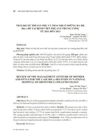 Thái độ xử trí sản phụ và thai nhi ở những bà mẹ Rh(-) đẻ tại Bệnh viện Phụ sản Trung Ương từ 2011 đến 2013