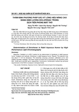 Thẩm định phương pháp sắc ký lỏng hiệu năng cao bằng định lượng Diclofenac trong dịch tiền phòng mắt thỏ