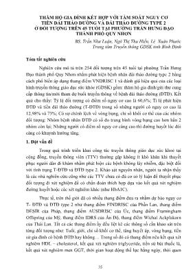 Thăm hộ gia đình kết hợp với tầm soát nguy cơ tiền đái tháo đường và đái tháo đường type 2 ở đối tượng trên 45 tuổi tại phường Trần Hưng