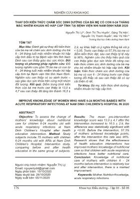 Thay đổi kiến thức chăm sóc dinh dưỡng của bà mẹ có con 6-24 tháng mắc nhiễm khuẩn hô hấp cấp tính tại Bệnh viện nhi Nam Định năm 2020