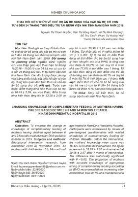 Thay đổi kiến thức về chế độ ăn bổ sung của các bà mẹ có con từ 6 đến 24 tháng tuổi điều trị tại Bệnh viện Nhi tỉnh Nam Định năm 2019