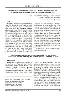 Thay đổi kiến thức về phòng tái phát bệnh của người bệnh sỏi hệ tiết niệu tại Bệnh viện Đa khoa tỉnh Nam Định năm 2020