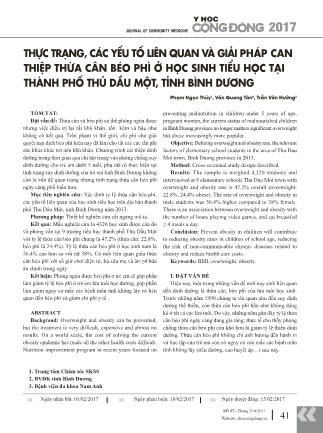 Thực trạng, các yếu tố liên quan và giải pháp can thiệp thừa cân béo phì ở học sinh tiểu học tại thành phố Thủ Dầu Một, tỉnh Bình Dương