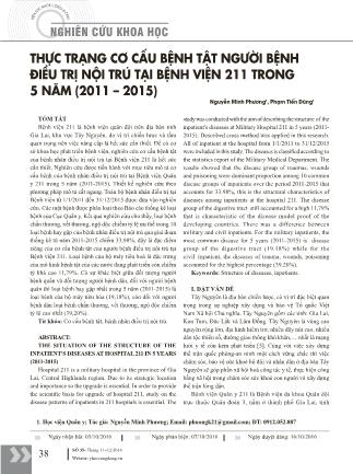 Thực trạng cơ cấu bệnh tật người bệnh điều trị nội trú tại bệnh viện 211 trong 5 năm (2011-2015) Thực trạng cơ cấu bệnh tật người bệnh điều trị nội trú tại bệnh viện 211 trong 5 năm (2011-2015)