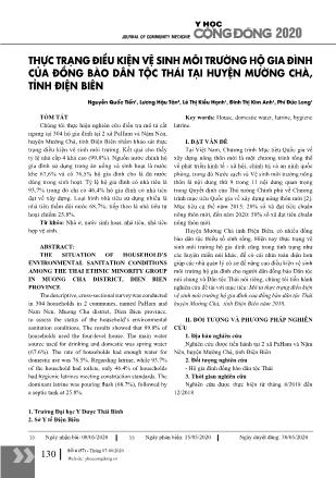 Thực trạng điều kiện vệ sinh môi trường hộ gia đình của đồng bào dân tộc thái tại huyện Mường Chà, tỉnh Điện Biên