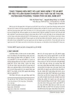 Thực trạng hiểu biết về luật bảo hiểm y tế và một số yếu tố liên quan ở người cao tuổi tại xã Thọ An, huyện Đan Phượng, thành phố Hà Nội năm 2017
