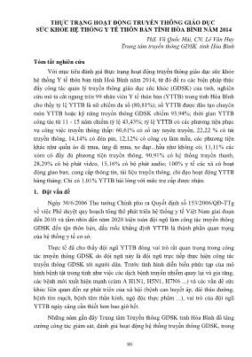 Thực trạng hoạt động truyền thông giáo dục sức khỏe hệ thống y tế thôn bản tỉnh Hòa Bình năm 2014 Thực trạng hoạt động truyền thông giáo dục sức khỏe hệ thống y tế thôn bản tỉnh Hòa Bình năm 2014