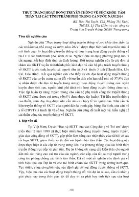 Thực trạng hoạt động truyền thông về sức khỏe tâm thần tại các tỉnh/thành phố trong cả nước năm 2014