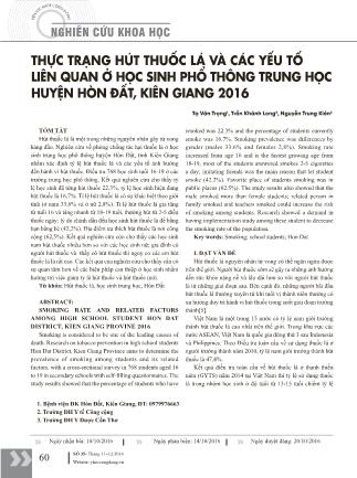 Thực trạng hút thuốc lá và các yếu tố liên quan ở học sinh phổ thông trung học huyện Hòn Đất, Kiên Giang 2016