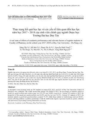 Thực trạng kết quả học lực và các yếu tố liên quan đến học lực năm học 2017 - 2018 của sinh viên chính quy ngành Dược học Trường Đại học Duy Tân