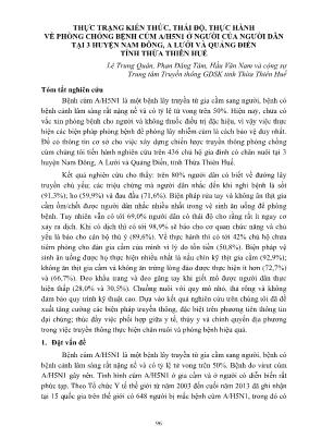 Thực trạng kiến thức, thái độ, thực hành về phòng chống bệnh cúm A/H5N1 ở người của người dân tại 3 huyện Nam Đông, A Lưới và Quảng Điền, tỉnh Thừa Thiên Huế