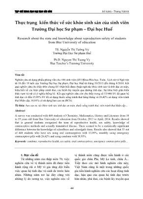 Thực trạng kiến thức về sức khỏe sinh sản của sinh viên Trường Đại học Sư phạm - Đại học Huế