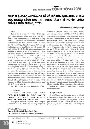 Thực trạng lo âu và một số yếu tố liên quan đến chăm sóc người bệnh lao tại trung tâm y tế huyện Châu Thành, Kiên Giang, 2020