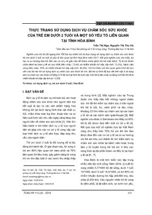 Thực trạng sử dụng dịch vụ chăm sóc sức khỏe của trẻ em dưới 2 tuổi và một số yếu tố liên quan tại tỉnh Hòa Bình