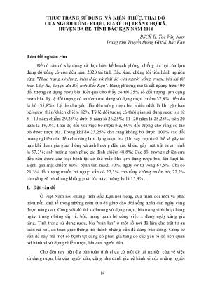 Thực trạng sử dụng và kiến thức, thái độ của người uống rượu, bia ở thị trấn Chợ Rã, huyện Ba Bể, tỉnh Bắc Kạn năm 2014