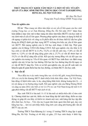 Thực trạng sức khỏe tâm thần và một số yếu tố liên quan của học sinh trường Trung học Cơ sở Tam Khương, Đống Đa, Hà Nội năm 2014