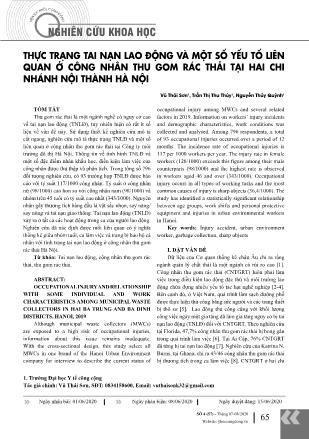 Thực trạng tai nạn lao động và một số yếu tố liên quan ở công nhân thu gom rác thải tại hai chi nhánh nội thành Hà Nội