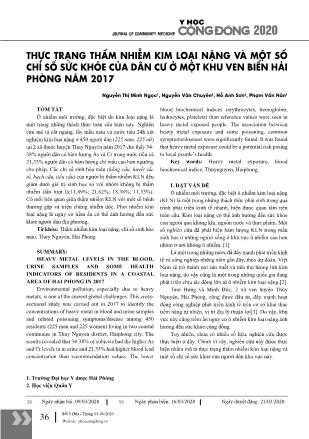 Thực trạng thấm nhiễm kim loại nặng và một số chỉ số sức khỏe của dân cư ở một khu ven biển Hải Phòng năm 2017