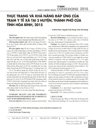 Thực trạng và khả năng đáp ứng của trạm y tế xã tại 3 huyện, thành phố của tỉnh Hòa Bình, 2015