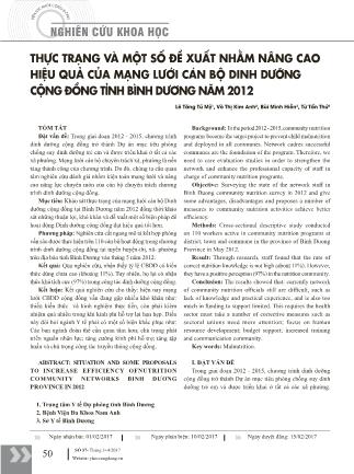 Thực trạng và một số đề xuất nhằm nâng cao hiệu quả của mạng lưới cán bộ dinh dưỡng cộng đồng tỉnh Bình Dương năm 2012