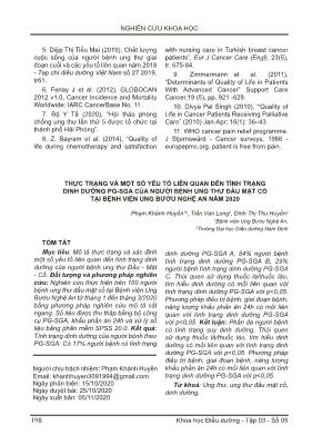 Thực trạng và một số yếu tố liên quan đến tình trạng dinh dưỡng PG-SGA của người bệnh ung thư đầu mặt cổ tại Bệnh viện Ung bướu Nghệ An năm 2020