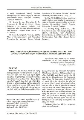 Thực trạng vận động của người bệnh sau phẫu thuật kết hợp xương chi dưới tại Bệnh viện Đa khoa tỉnh Nam Định năm 2020