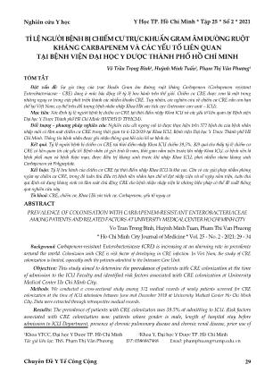 Tỉ lệ người bệnh bị chiếm cư trực khuẩn gram âm đường ruột kháng carbapenem và các yếu tố liên quan tại bệnh viện Đại học Y Dược thành phố Hồ Chí Minh
