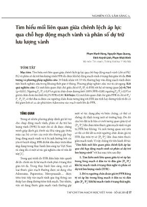 Tìm hiểu mối liên quan giữa chênh lệch áp lực qua chỗ hẹp động mạch vành và phân số dự trữ lưu lượng vành