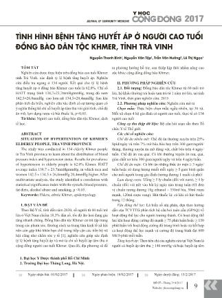 Tình hình bệnh tăng huyết áp ở người cao tuổi đồng bào dân tộc Khmer, tỉnh Trà Vinh